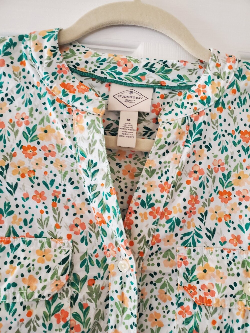 St. John's Bay Women’s White Floral Button-Up Shirt